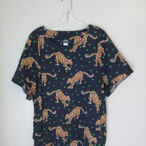 MAEVE by Anthropologie Blue Tiger Print 2X Pullover Short Sleeve Top
